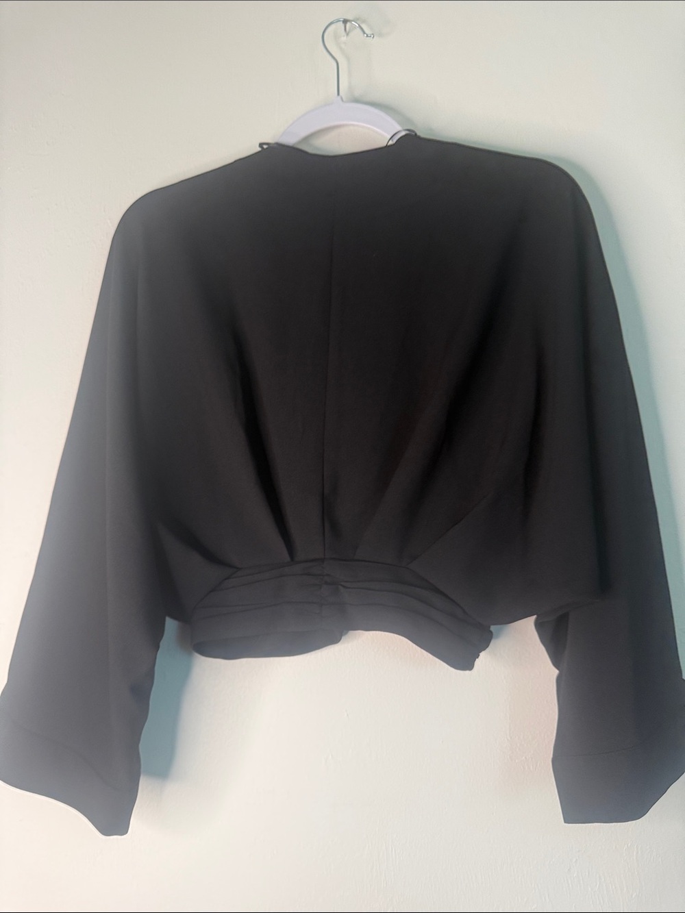 Zara Black Ruched Button-Front Cropped Blouse - Picture 5 of 8